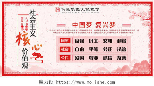 橘色水墨简约中国风社会主义核心价值观宣传展板